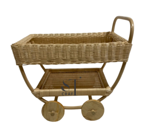 Rattan Kids Trolley with Wooden Wheels