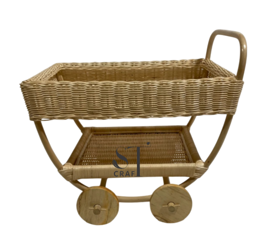 Rattan Kids Trolley with Wooden Wheels