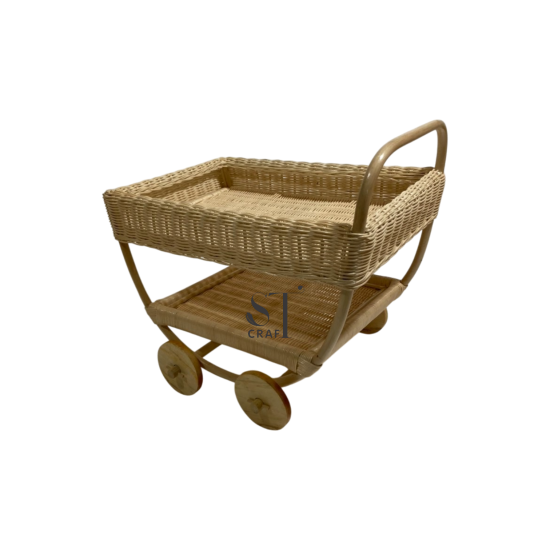 Rattan Kids Trolley with Wooden Wheels