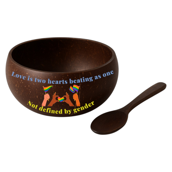 Set 3D Printed Coconut Bowl + Spoon for Couple in Valentine's Day
