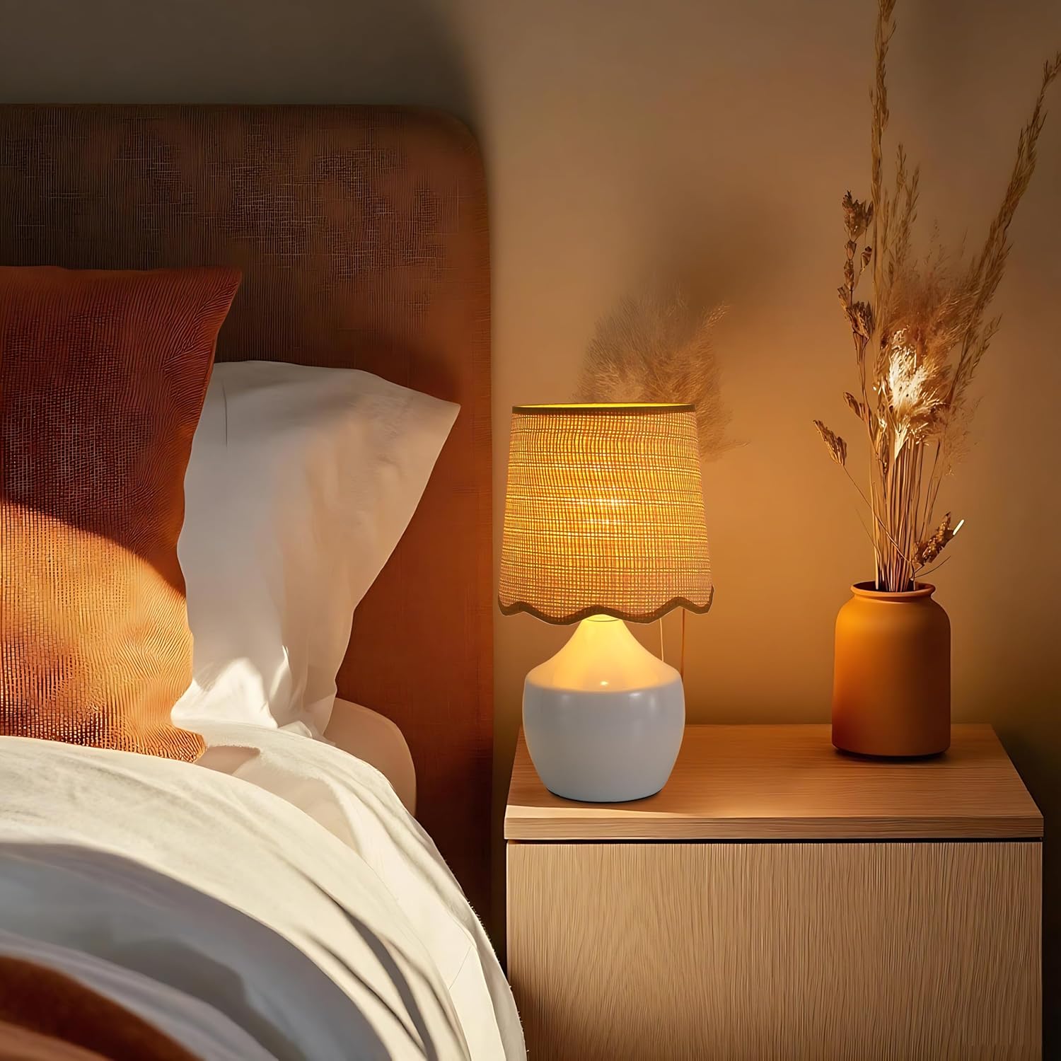 STL2510-4 Rattan Scalloped Table Lamps