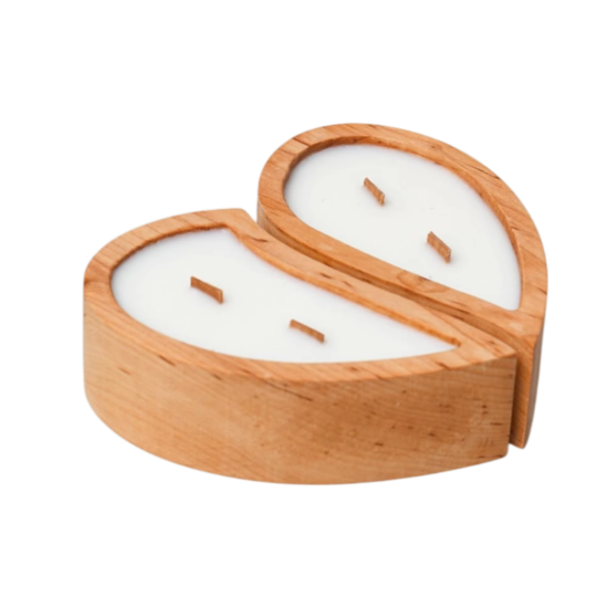 Heart Wooden Candle Pair