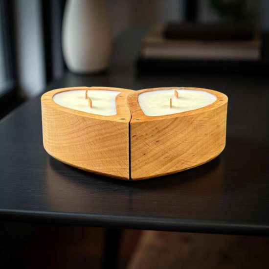 Heart Wooden Candle Pair