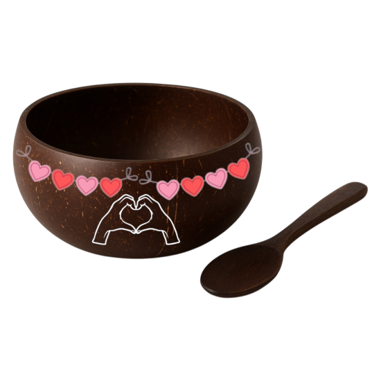 Set 3D Printed Coconut Bowl + Spoon for Couple in Valentine's Day