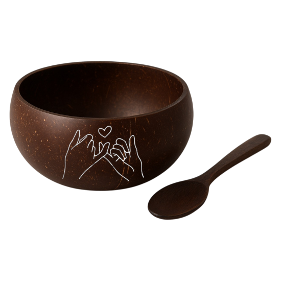 Set 3D Printed Coconut Bowl + Spoon for Couple in Valentine's Day