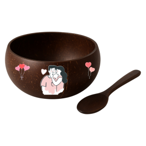 Set 3D Printed Coconut Bowl + Spoon for Couple in Valentine's Day