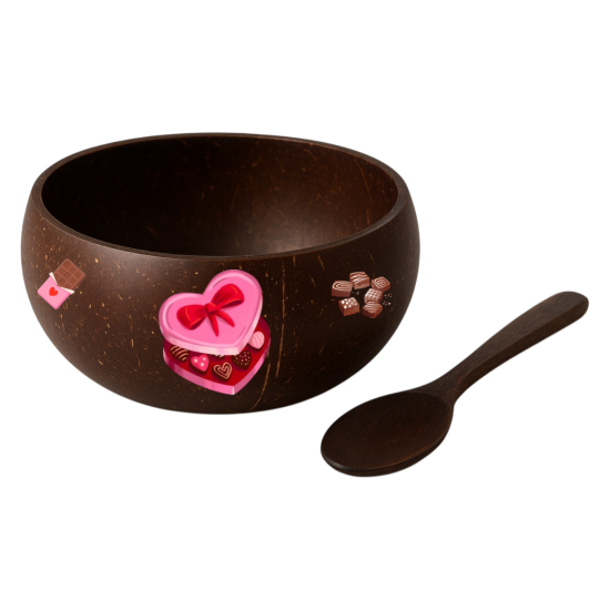 Set 3D Printed Coconut Bowl + Spoon for Couple in Valentine's Day