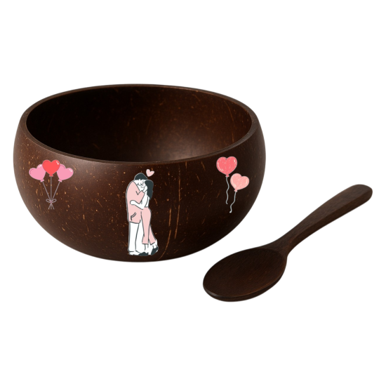 Set 3D Printed Coconut Bowl + Spoon for Couple in Valentine's Day