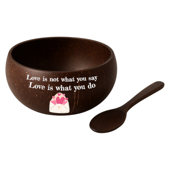 Set 3D Printed Coconut Bowl + Spoon for Couple in Valentine's Day