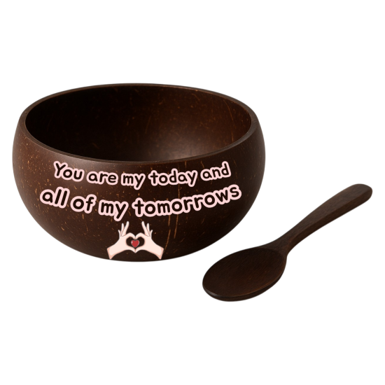 Set 3D Printed Coconut Bowl + Spoon for Couple in Valentine's Day