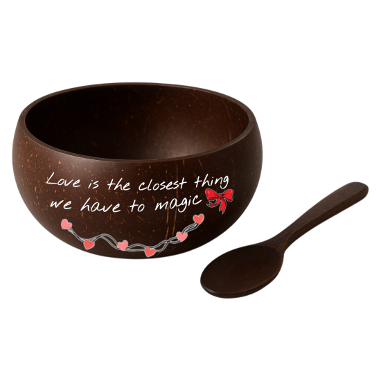 Set 3D Printed Coconut Bowl + Spoon for Couple in Valentine's Day