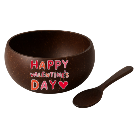 Set 3D Printed Coconut Bowl + Spoon for Couple in Valentine's Day