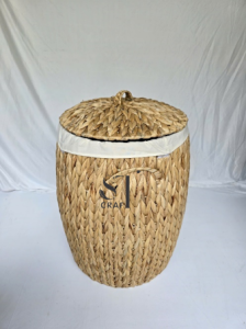 Water Hyacinth Round Laundry Basket with Lid