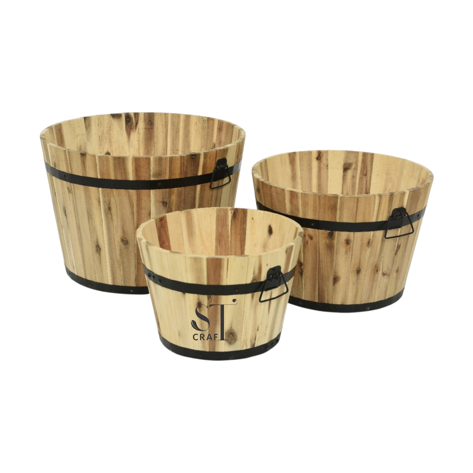 STWP263-3 Wood Barrel Planter 11"X9"