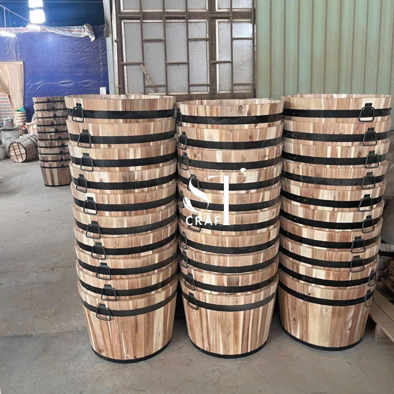 STWP263-3 Wood Barrel Planter 11"X9"