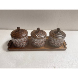 Set of 3 Wooden Spice Jars for Ramadan